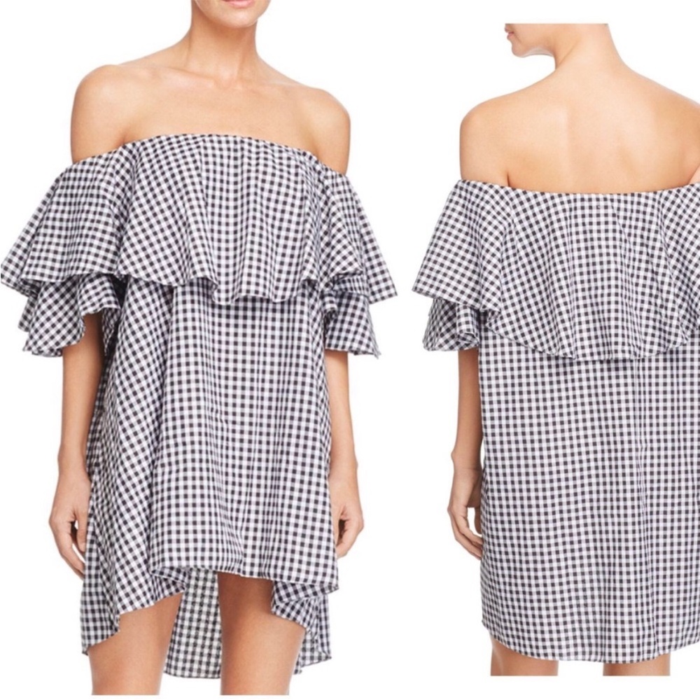 MLM off shoulder gingham dress purple size XS